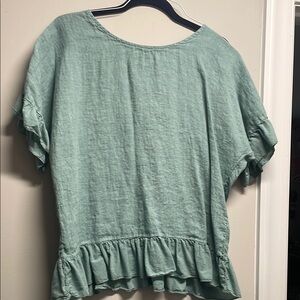 Green Boxy Ruffled Short Sleeve Blouse